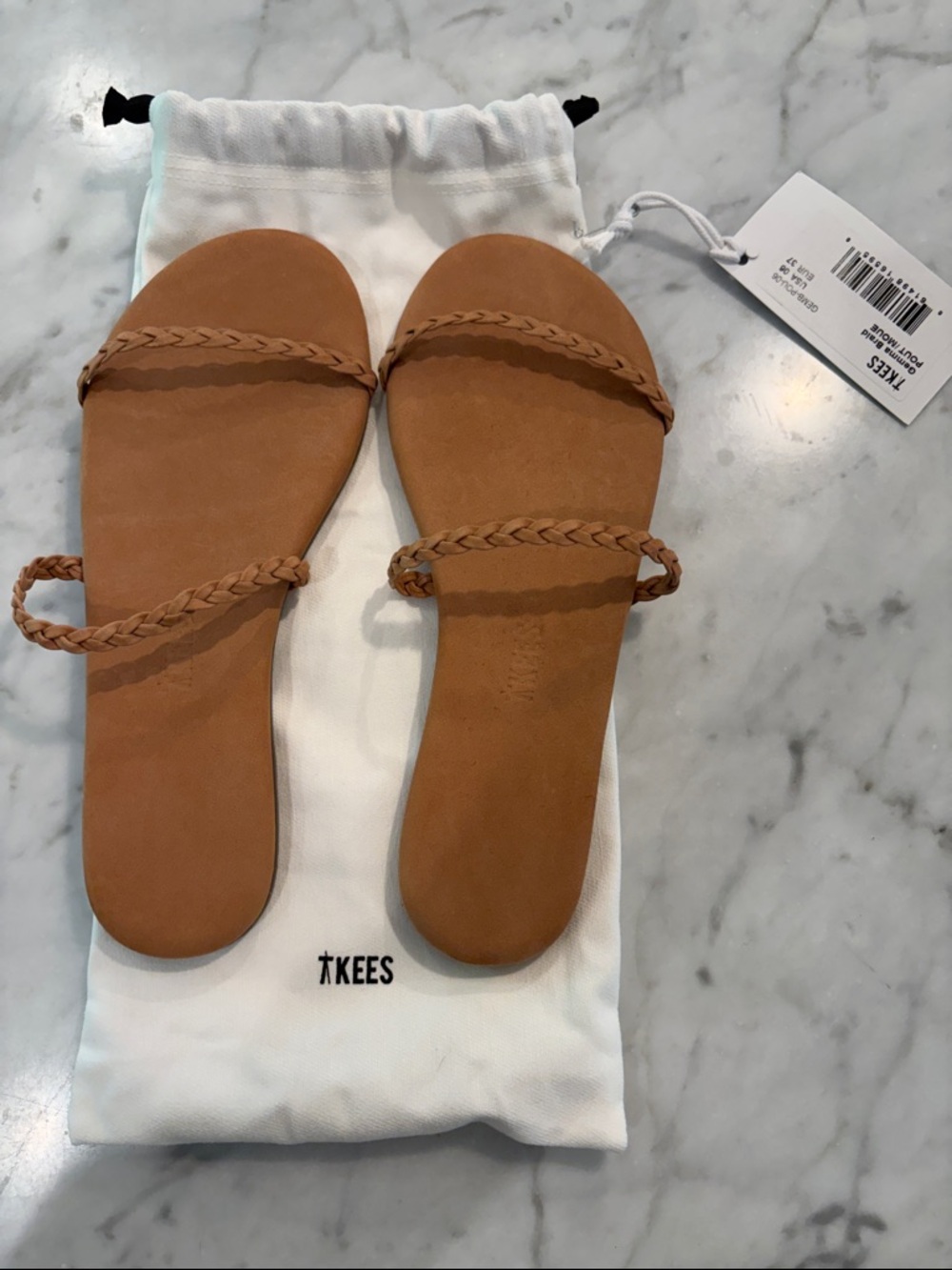 TKEES Braided Double-Strap Tan Sandals